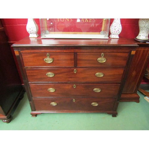 4137 - A circa 1820 Regency inlaid mahogany chest of two short over three graduating long drawers having re... 