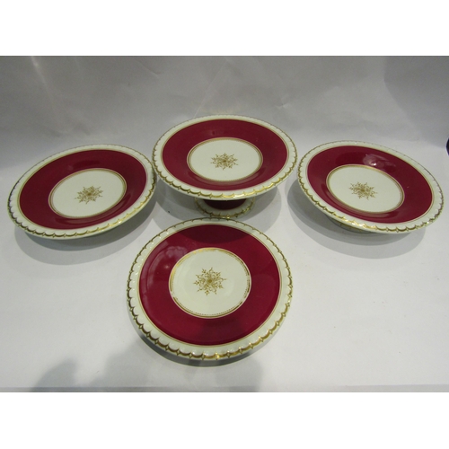 4473 - An early 20th Century dessert set comprising three comports and six plates and a further six B.B. Ne... 