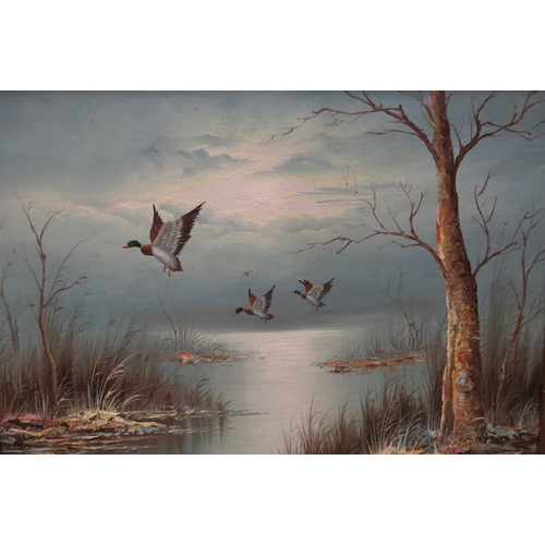 4161A - I.CAFIERI: An oil on board of mallards in flight, signed lower left, framed, 30cm x 40cm image size,... 