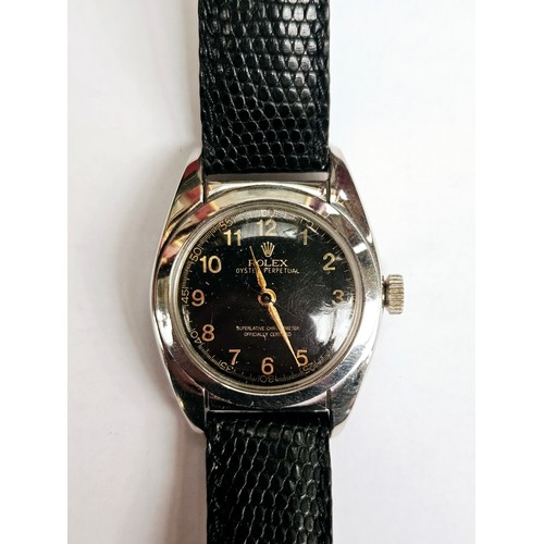 8173 - WITHDRAWN - Mid 20th Century Rolex Oyster Perpetual Bubble Back with black dial and bubble back, No.... 