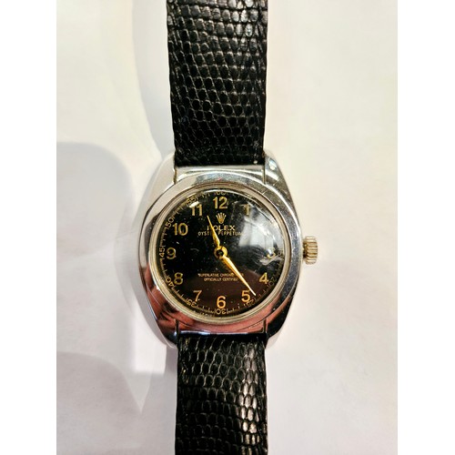 8173 - WITHDRAWN - Mid 20th Century Rolex Oyster Perpetual Bubble Back with black dial and bubble back, No.... 