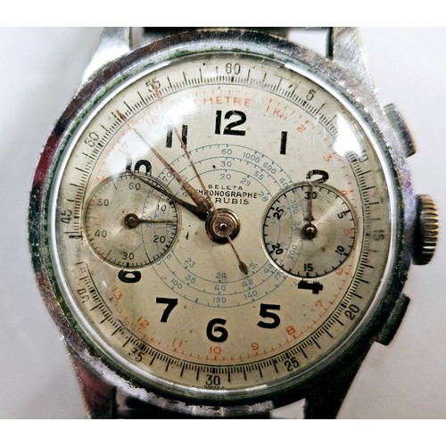 8165 - A Belgian bicompax Beleta Chronographe watch, 17 Rubis, with telemetre and tachymetre scales. 'Fond ... 