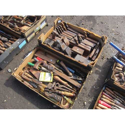 3577 - Two boxes of tools including bygone planes, etc