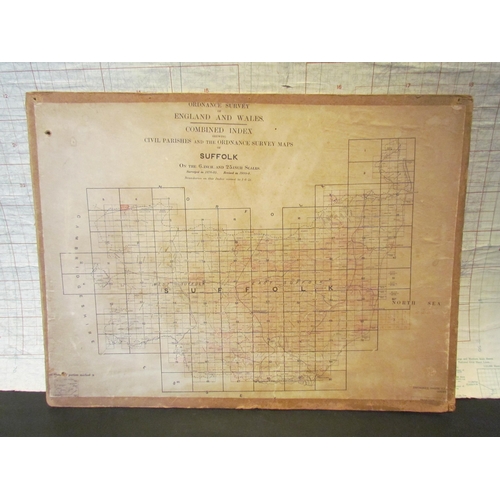 1063 - An Ordance Survey Suffolk Map 1900-04 index page on board, plus similar example Suffolk slightly lat... 