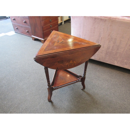 1100 - A Victorian rosewood envelope occasional table, marquetry inlay, wrythen and turned supports, with t... 