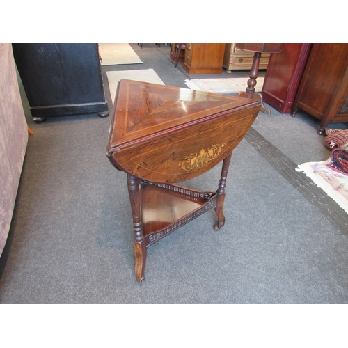 1100 - A Victorian rosewood envelope occasional table, marquetry inlay, wrythen and turned supports, with t... 