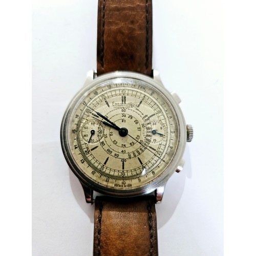 8171 - An Eberhard & Co. La-Chaux-de-fonds Pre Extra Fort chronograph wristwatch, with telemetre and blued ... 