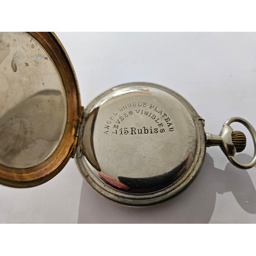 8206 - A large Ancre Double Plateau Levees Visibles 15 Rubis pocket watch, engraving to back