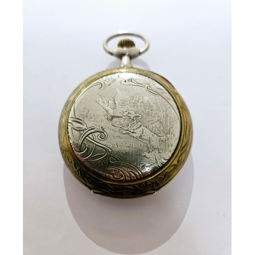 8206 - A large Ancre Double Plateau Levees Visibles 15 Rubis pocket watch, engraving to back