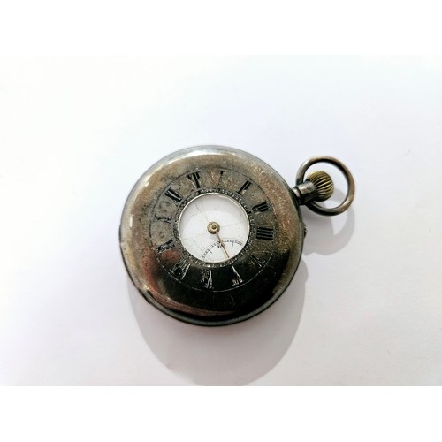 8209 - A silver half hunter pocket watch, stamped 925 to case. 91.7g overall