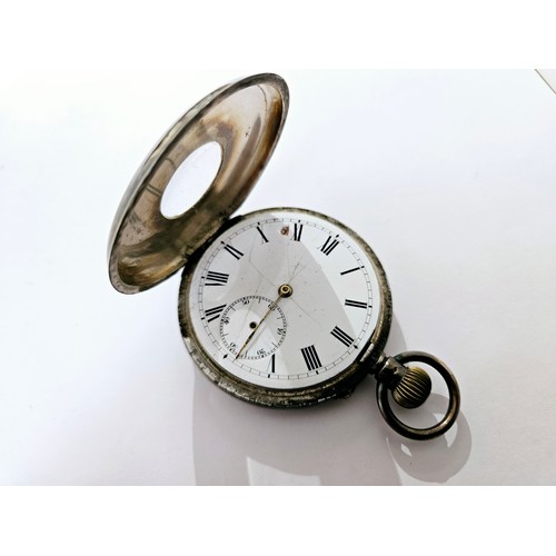 8209 - A silver half hunter pocket watch, stamped 925 to case. 91.7g overall