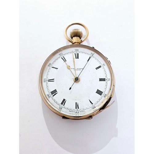 8215 - A John Russell, London 9ct gold cased open faced pocket watch, with Roman numeral white dial and out... 