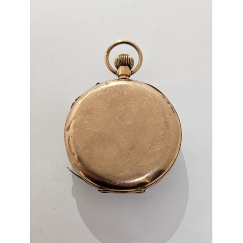 8215 - A John Russell, London 9ct gold cased open faced pocket watch, with Roman numeral white dial and out... 