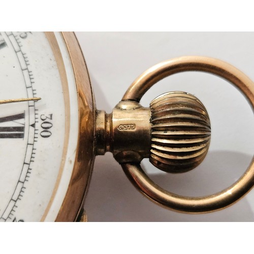 8215 - A John Russell, London 9ct gold cased open faced pocket watch, with Roman numeral white dial and out... 