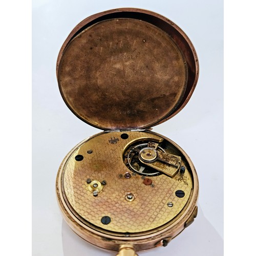 8215 - A John Russell, London 9ct gold cased open faced pocket watch, with Roman numeral white dial and out... 