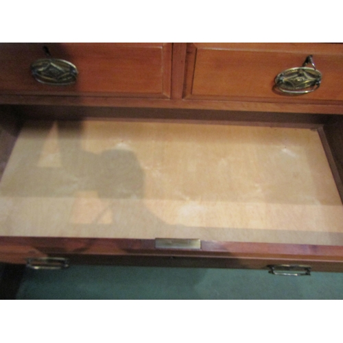 4084 - A satinwood/mahogany? two over three panel sided chest of drawers with outswept feet, 110cm tall x 1... 