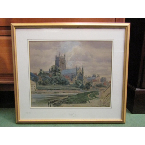 4086 - A watercolour of Worcester Cathedral, early to mid 20th Century. Signed bottom right H.V. Lanchester... 