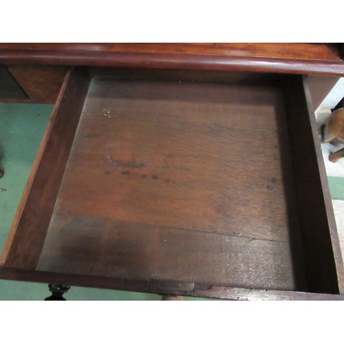 4127 - An early Victorian mahogany roll top desk, the three raised drawers over a tambour front (locking ke... 