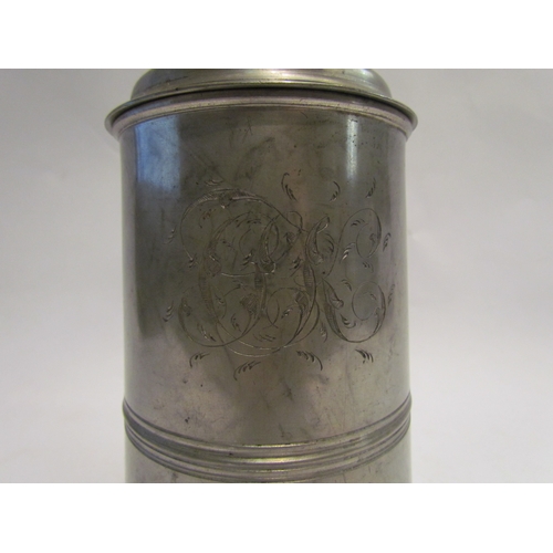 4403 - A Georgian Watts & Harton pewter lidded tankard, clear glass base with shell form movement to lid, e... 