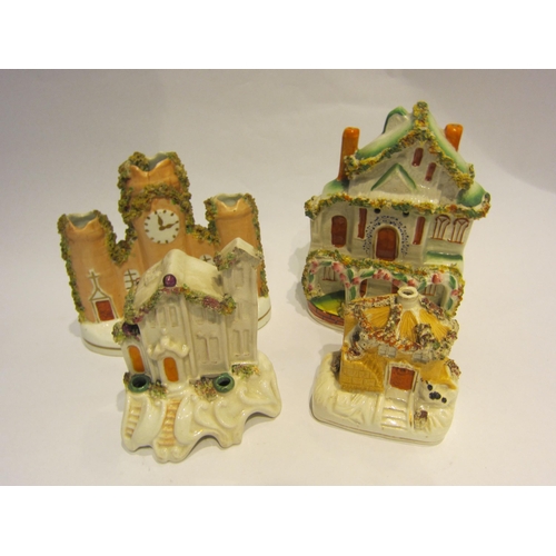 4408 - Four Victorian Staffordshire cottages, tallest 18cm     (R) £15