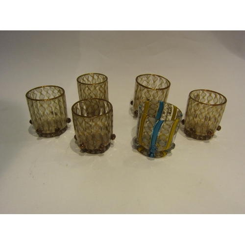 4409 - Six Victorian Venetian Latticiuo glasses, 6cm tall     (R) £30