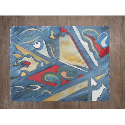 4423 - An unframed oil on board abstract in colours. Unknown artist and unsigned. 60.5cm x 46cm. MARIA GEUR... 