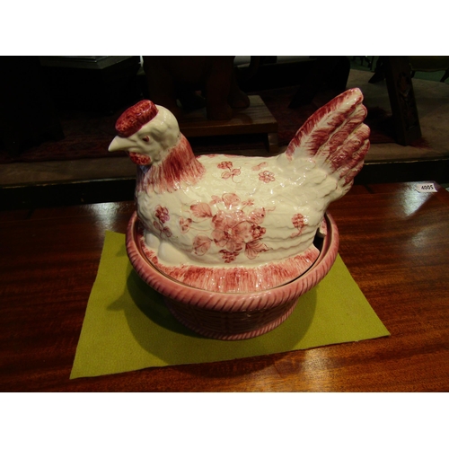 4433 - A soup tureen as a chicken in pink and cream with ladle as a chick's head  (R) £25 FIRM