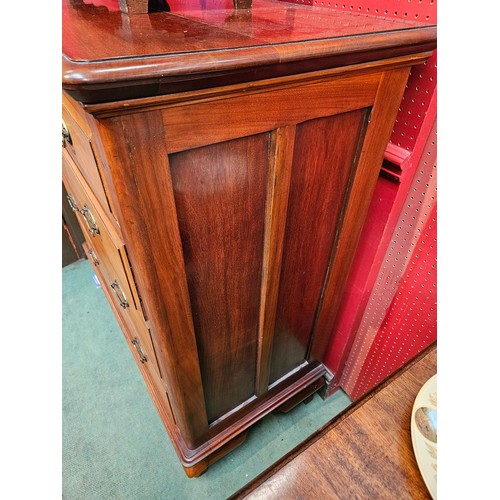 4084 - A satinwood/mahogany? two over three panel sided chest of drawers with outswept feet, 110cm tall x 1... 