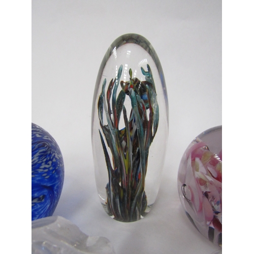 5003 - A collection of six glass paperweights including Strathearn tall example, Uredale, iridescent mushro... 