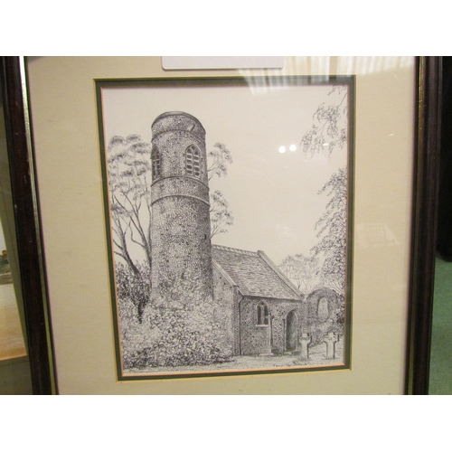 4402 - Two watercolours and two pencil drawings all depicting churches