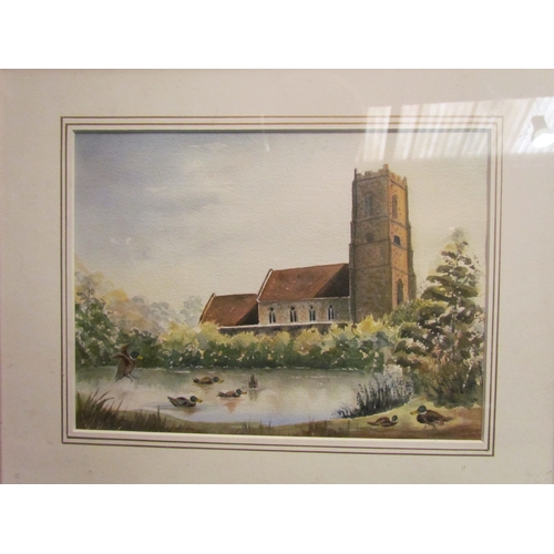 4402 - Two watercolours and two pencil drawings all depicting churches