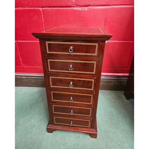 4120 - A mahogany inlaid six drawer collectors chest, oak lined drawers, 57cm tall x 29cm wide x 25cm deep ... 