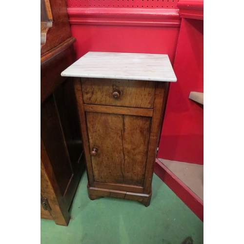 4047 - A Victorian French walnut bedside cabinet, the marble top over a single drawer and cupboard on a pli... 