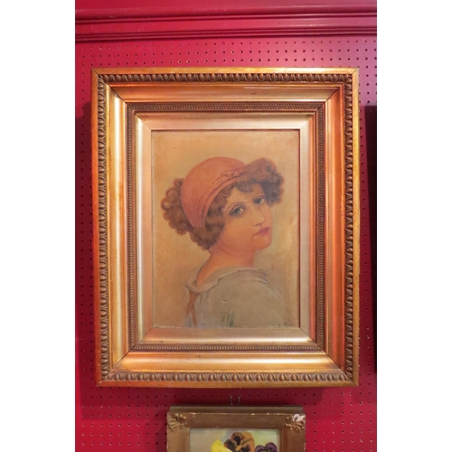 4049 - E. WATSON: A gilt framed oil on canvas of a young woman.  Signed and dated 1899 lower right.  A/f sm... 