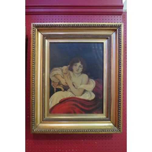 4050 - E. WATSON: A gilt framed oil on canvas of a child with lamb.  Signed and dated 1901 lower right.  41... 