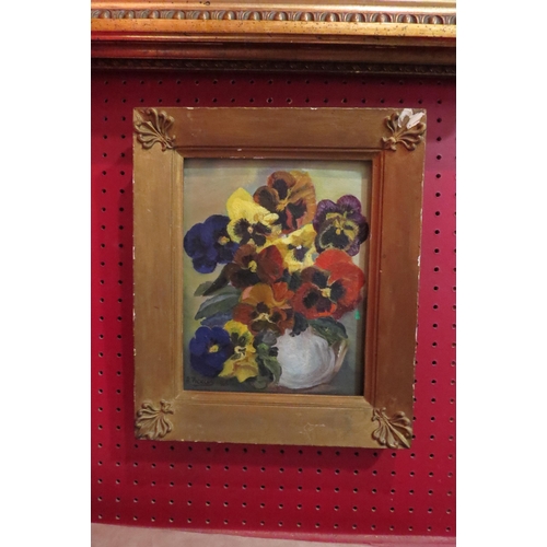 4051 - A. PICKLES: Still life of colourful pansies, oil on board, signed and dated dated 1969 lower left, g... 