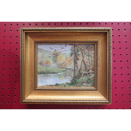 4089 - B. WHITMORE: A gilt framed oil on board of a river passing through woodland.  Signed lower right.  1... 