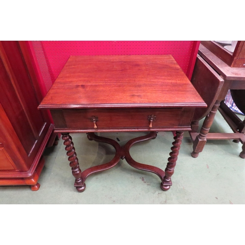 4092 - An 18th Century revival walnut side table, the single frieze drawer over spiral twist and turned leg... 