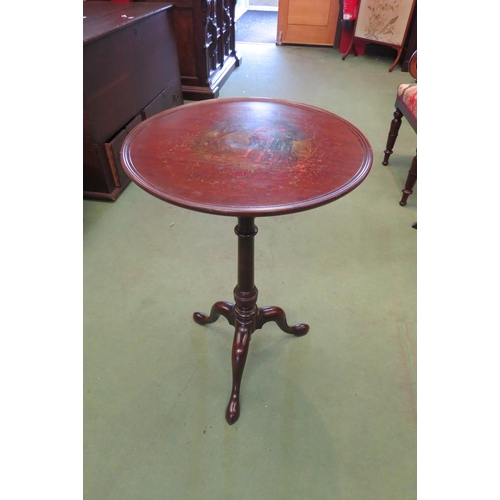 4098 - A Georgian mahogany wine table with painted circular dished top having two travellers at milestone, ... 