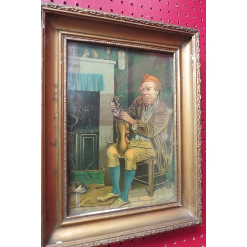 4113 - Two prints depicting gentleman sat by a fire with a violin, gilt framed and glazed, 24cm x 17cm imag... 