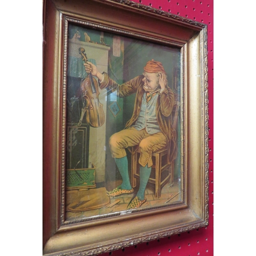 4113 - Two prints depicting gentleman sat by a fire with a violin, gilt framed and glazed, 24cm x 17cm imag... 