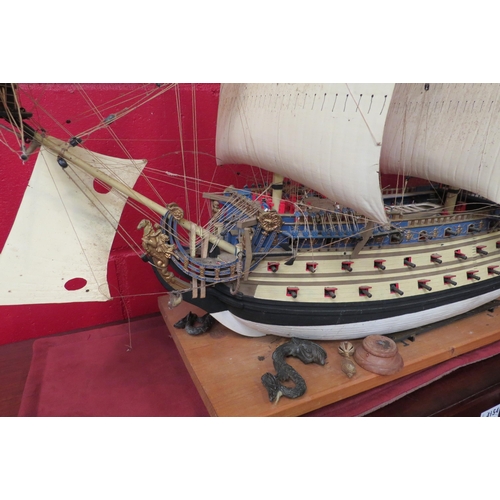 4125 - A model ship of the line ‘Le Soleil Royal’ a/f, 76cm tall x 75cm long approximately