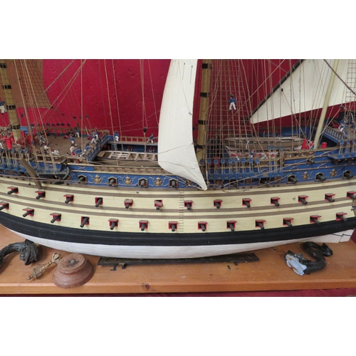 4125 - A model ship of the line ‘Le Soleil Royal’ a/f, 76cm tall x 75cm long approximately