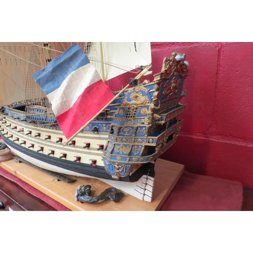 4125 - A model ship of the line ‘Le Soleil Royal’ a/f, 76cm tall x 75cm long approximately