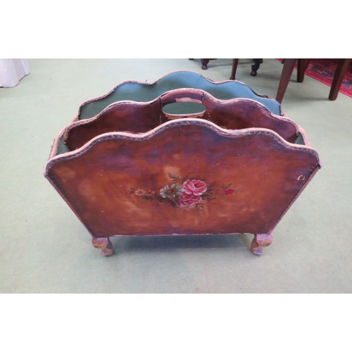 4178 - An early 20th Century magazine rack, hand painted floral decoration, 43cm tall