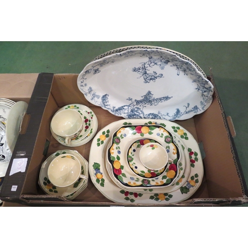 4180 - Two boxes containing assorted ceramics including Homemaker, Ridgway Pottery, Titian Ware, meat plate... 