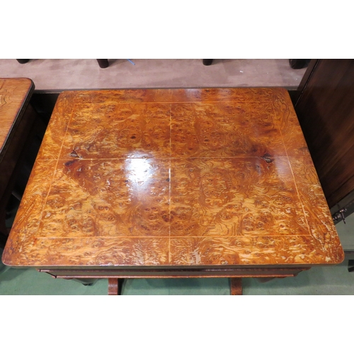 4183 - A 19th Century flame walnut sewing table, lift-up top, single drawer with contents, 76cm tall x 59cm... 