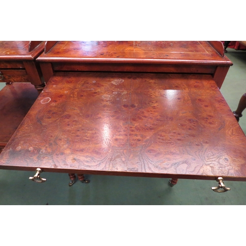 4196 - A pair of 19th Century style flame walnut bedside tables, some damage, 63cm tall x 46cm wide x 45cm ... 