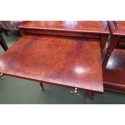 4196 - A pair of 19th Century style flame walnut bedside tables, some damage, 63cm tall x 46cm wide x 45cm ... 