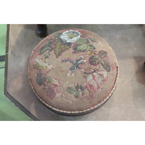 4206 - A Victorian beaded tapestry footstool, 30cm diameter, a/f  (R)  £0  (E)  £15-20